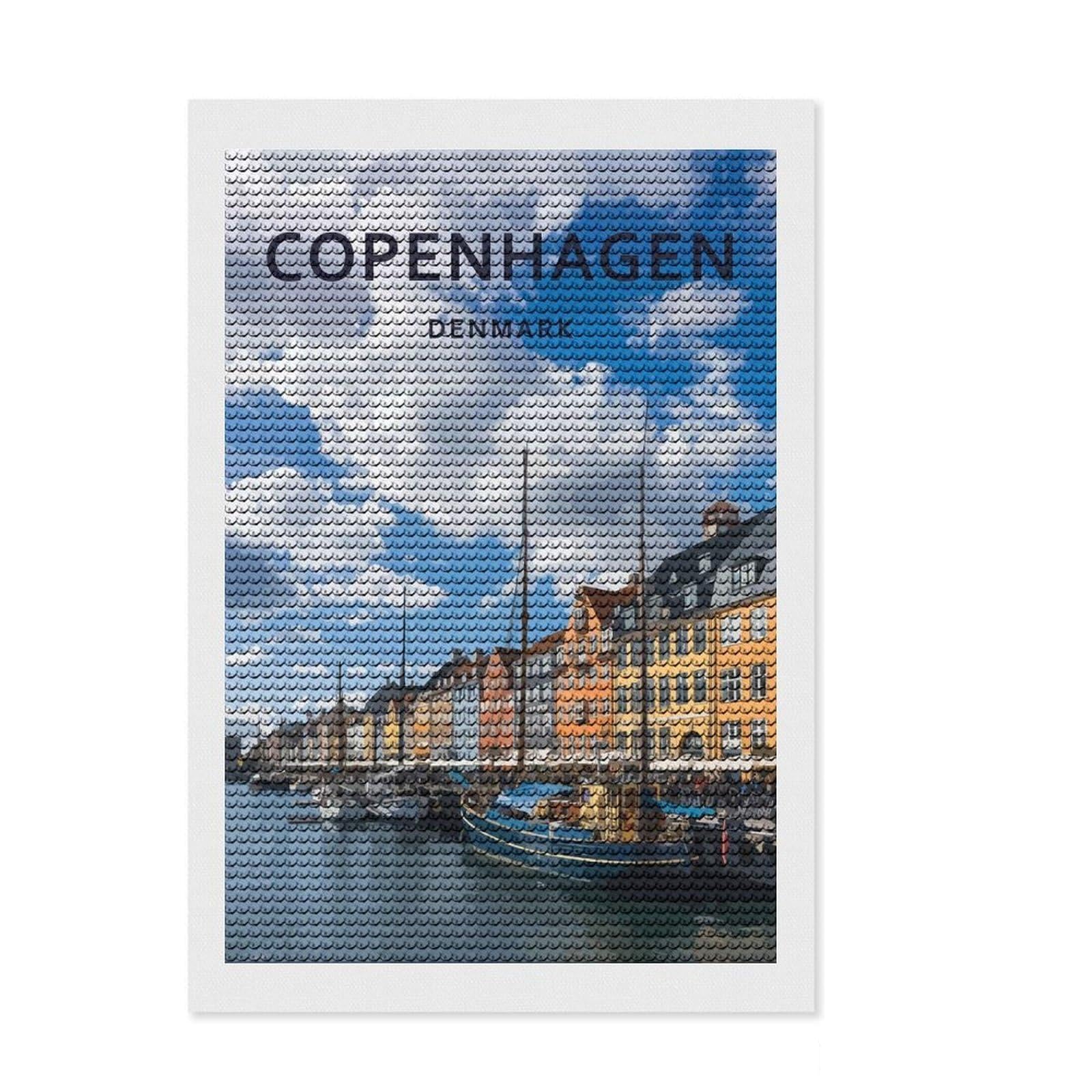 Junmoney Copenhagen Diamond Art Canvas 8"x12", for Creative Relaxation, Pleasing Wall Art Project, Aesthetic Room Decor, Christmas Gift