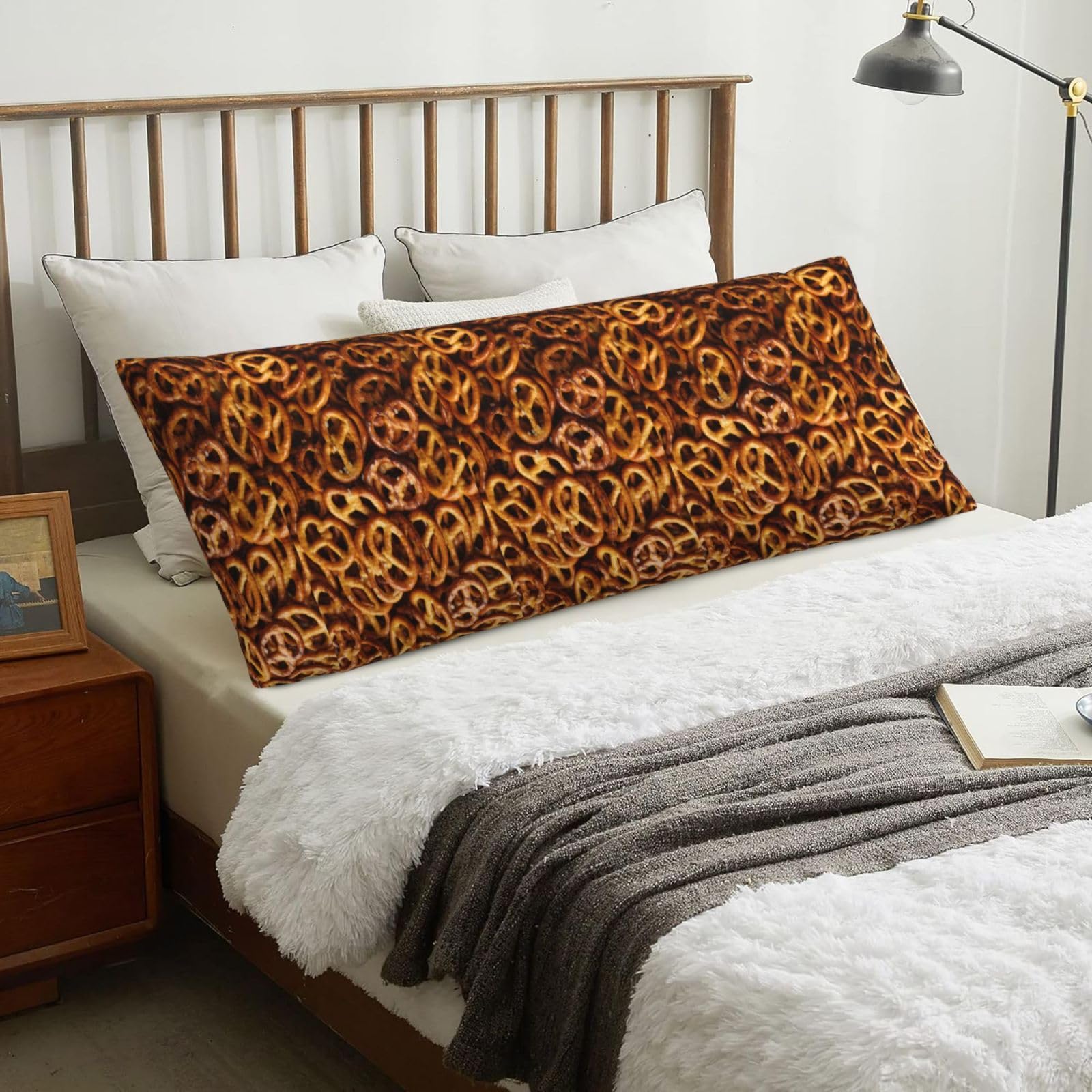 Pretzels Bread Pattern, Body Pillow Cover with Zipper,Long Body Pillowcase 20 x 60 in