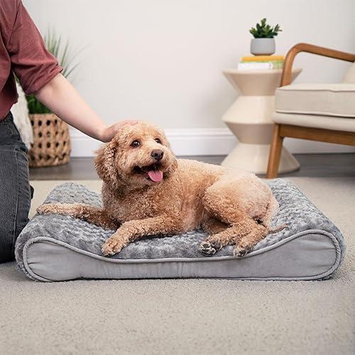 Miniatura 3 de Furhaven - Cama ortopédica de piel sintética ultraafelpada y gamuza para perro, con funda extraíble lavable, color gris, M