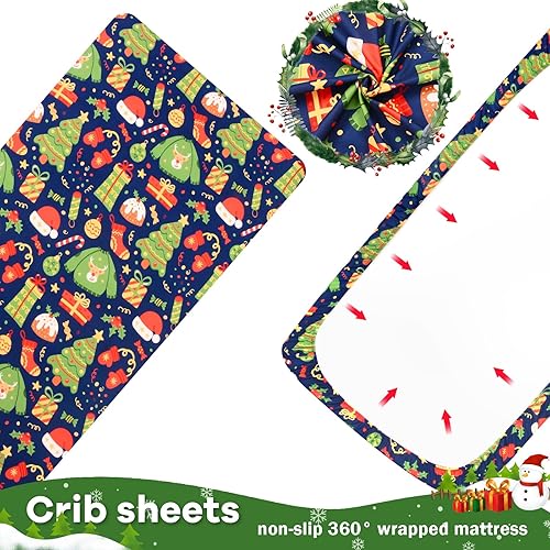 Miniatura 5 de Cloele Sábana bajera de Navidad para cuna, gorro de Papá Noel, para niños y niñas, 1 paquete, sábana acogedora para colchones estándar para cuna y