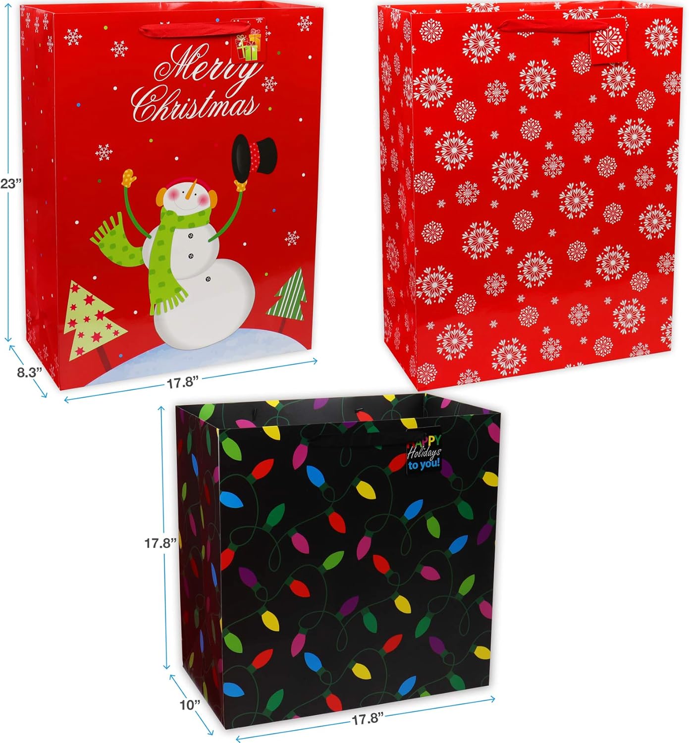 Crеаtіvе Prоduсt Fzopo Christmas Gift Bags Assorted Sizes 12 Pcs Premium Quality Christmas Gift Bag Set with Tissue Paper Includes 3 Extra Large 3 Large 2 Medium 2 Small 2 Bottle Christmas Bags for Gifts