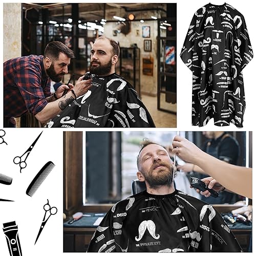 Miniatura 7 de FEBSNOW Capa de peluquería profesional para corte de cabello con cepillo para el cuello, capa de barbero con estampado de barba para peluquería