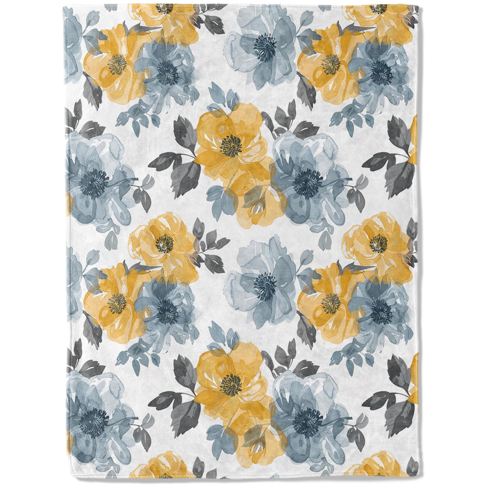 Elegant Floral Throw Blanket 50x60 in, Chic Yellow Blue Flower Blankets for Couch Bedroom Living Room Indoor Decor, Lightweight Soft Cozy Bedding Birthday Gift for Kids Boys Adults