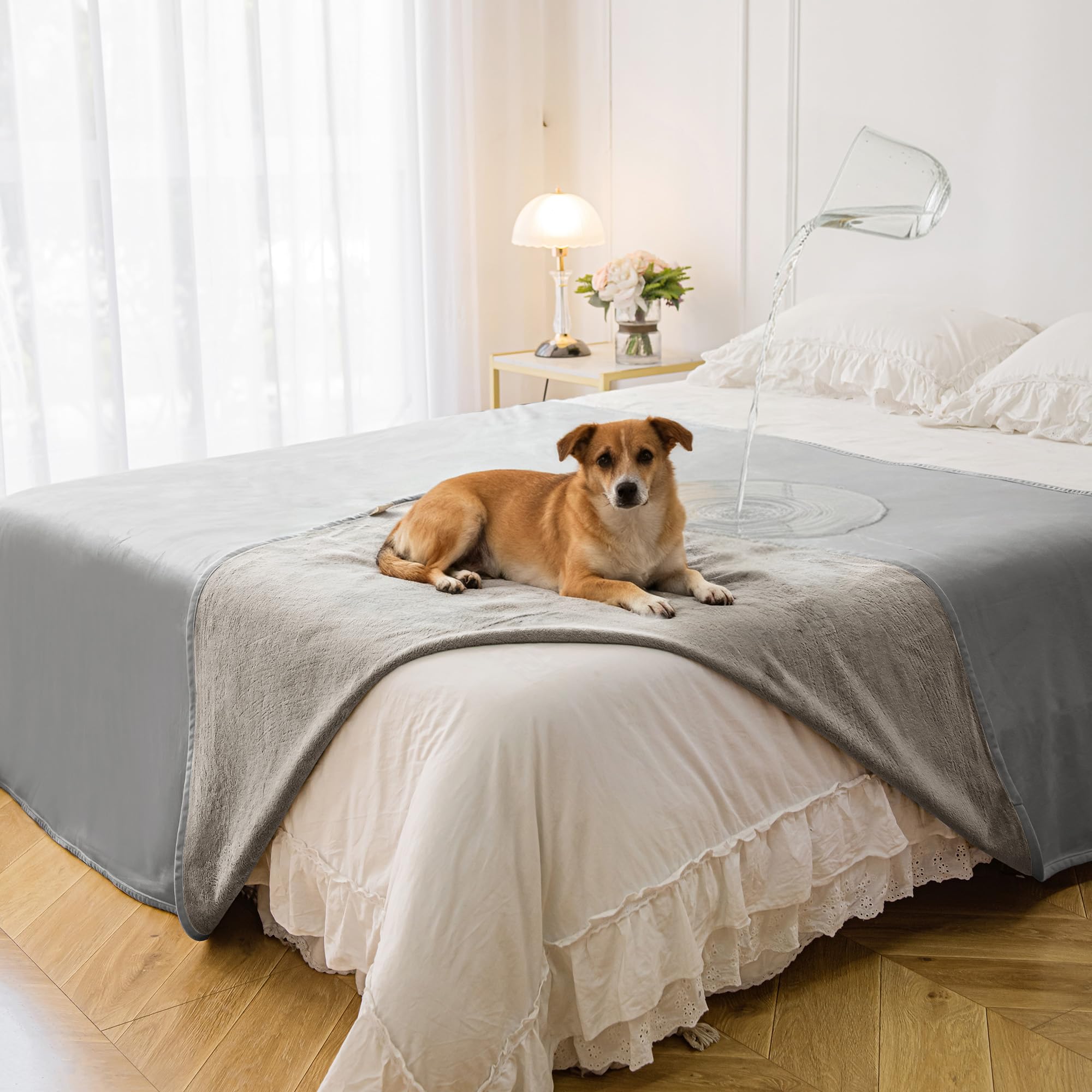 Tuffeel Waterproof Blanket for Bed, Leak Proof Dog Couch Blankets Reversible, Pet Throw Sofa Furniture Protector Machine Washable-82 x120,Light Grey+Dark Grey — image 1