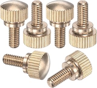 M METERXITY 6팩 널링 엄지 나사, M4x8mm 솔리드 황동 라운드 헤드 손잡이 볼트, 숄더 그립 패스너 포함, 아이 글라스 나사/PC 컴퓨터용, 썸스크류 스레드 널링 팁