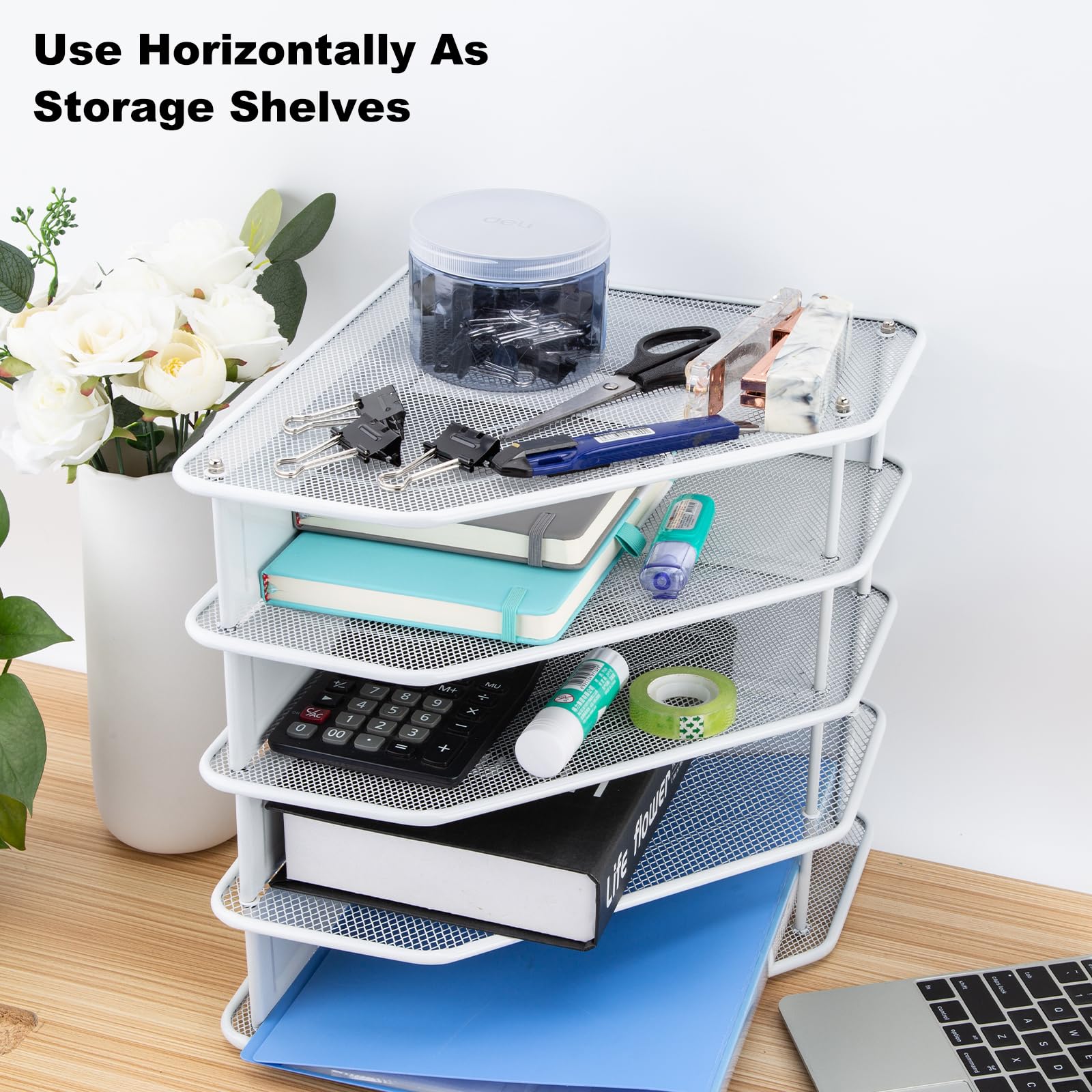 Cliselda Métal Porte-revues de Bureau à 4 Compartiments/Vertical Range-revues Porte-Magazine A4 Banette de Rangement Bureau Organisateur de Magazine Range Document Bannette Papier, Blanc