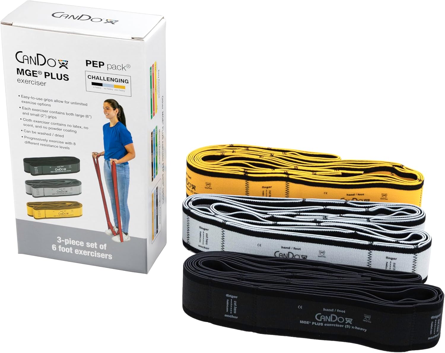 CanDo MGE Plus PEP, 6 Foot Exerciser, 9 Loops, Set of 3