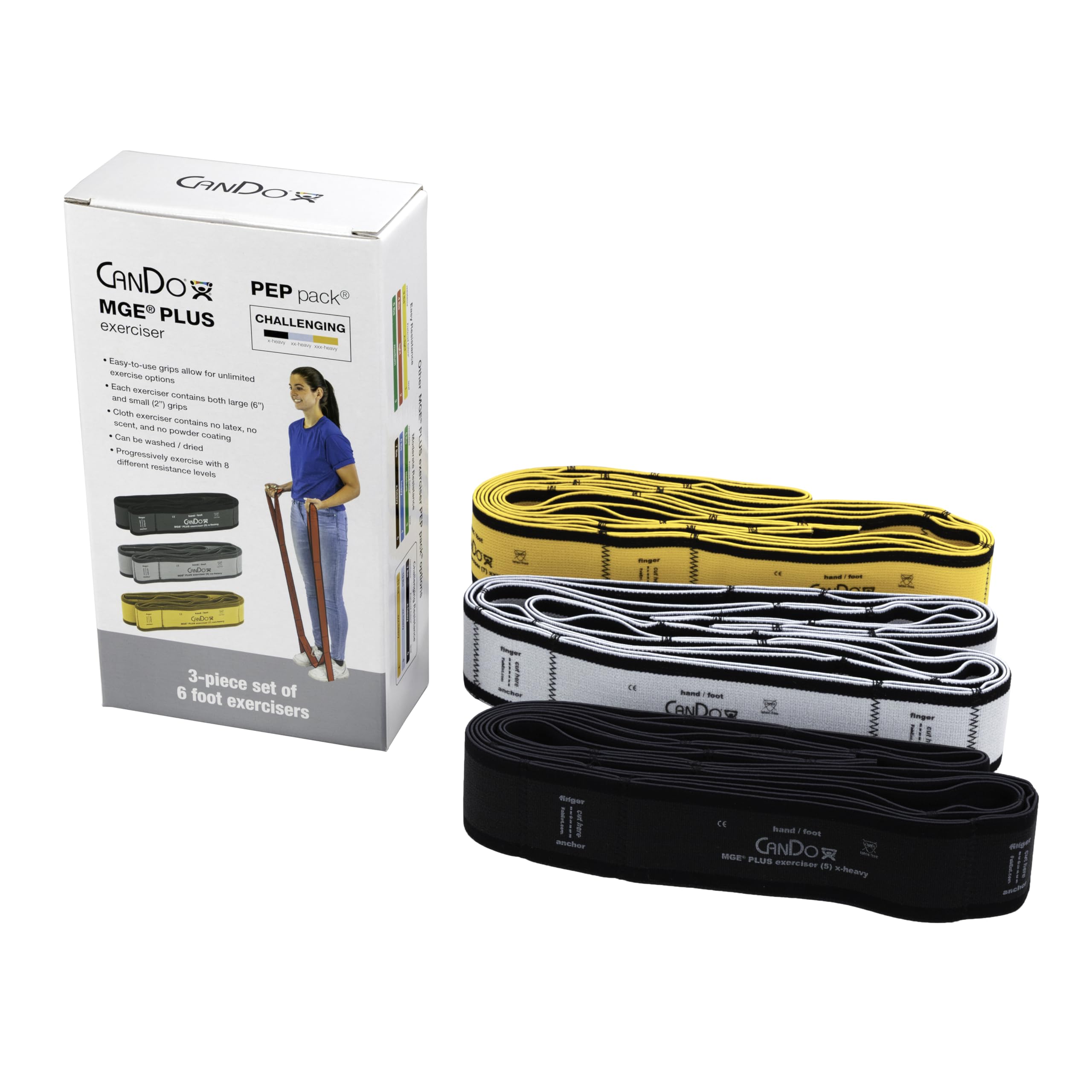 CanDo MGE Plus PEP, 6 Foot Exerciser, 9 Loops, Set of 3