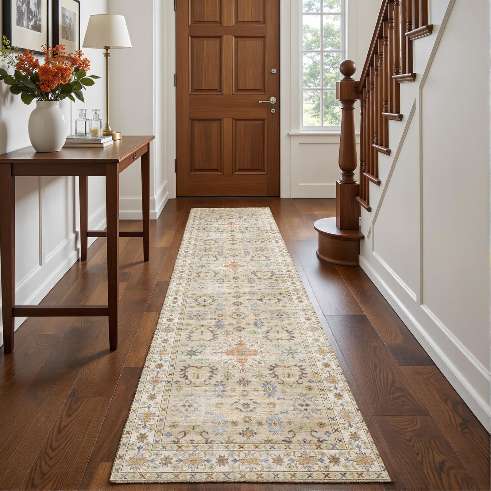 Decoranddecor Vintage Washable Hallway Runner Rug 60x240cm Non-Slip
