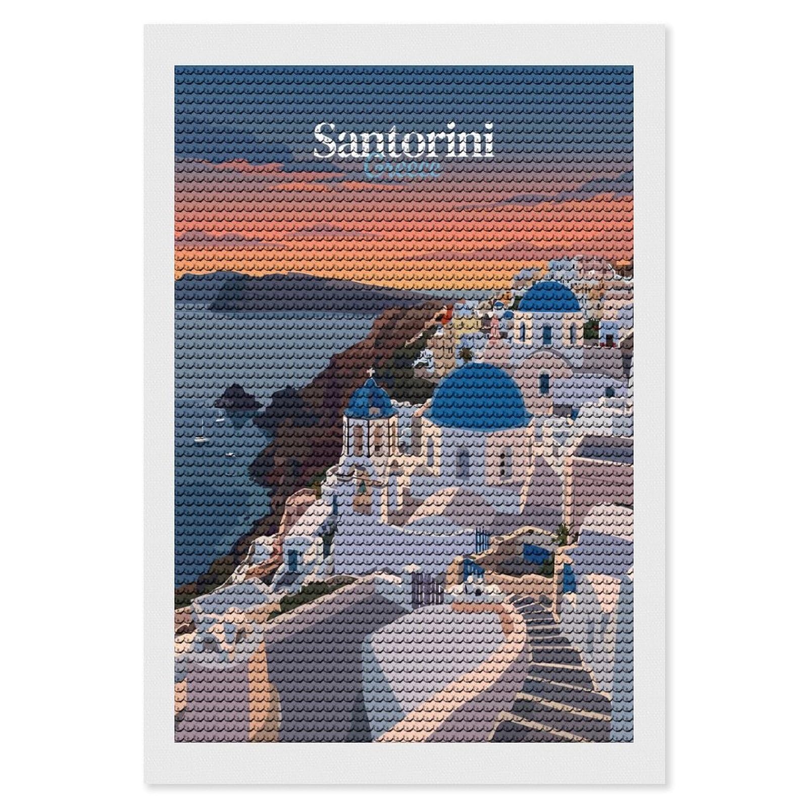 Junmoney Santorini Greece Travel (4) Diamond Art Canvas 8"x12", for Adults, Printed Canvas, Home Wall Decor, Gift Idea, Mindful Craft Activity