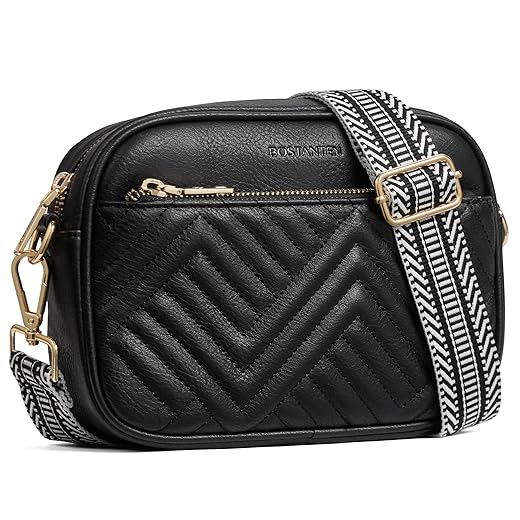 BOSTANTEN Quilted Crossbody Bags for Women Vegan Leather Purses Small Shoulder Handbags with Wide Strap
