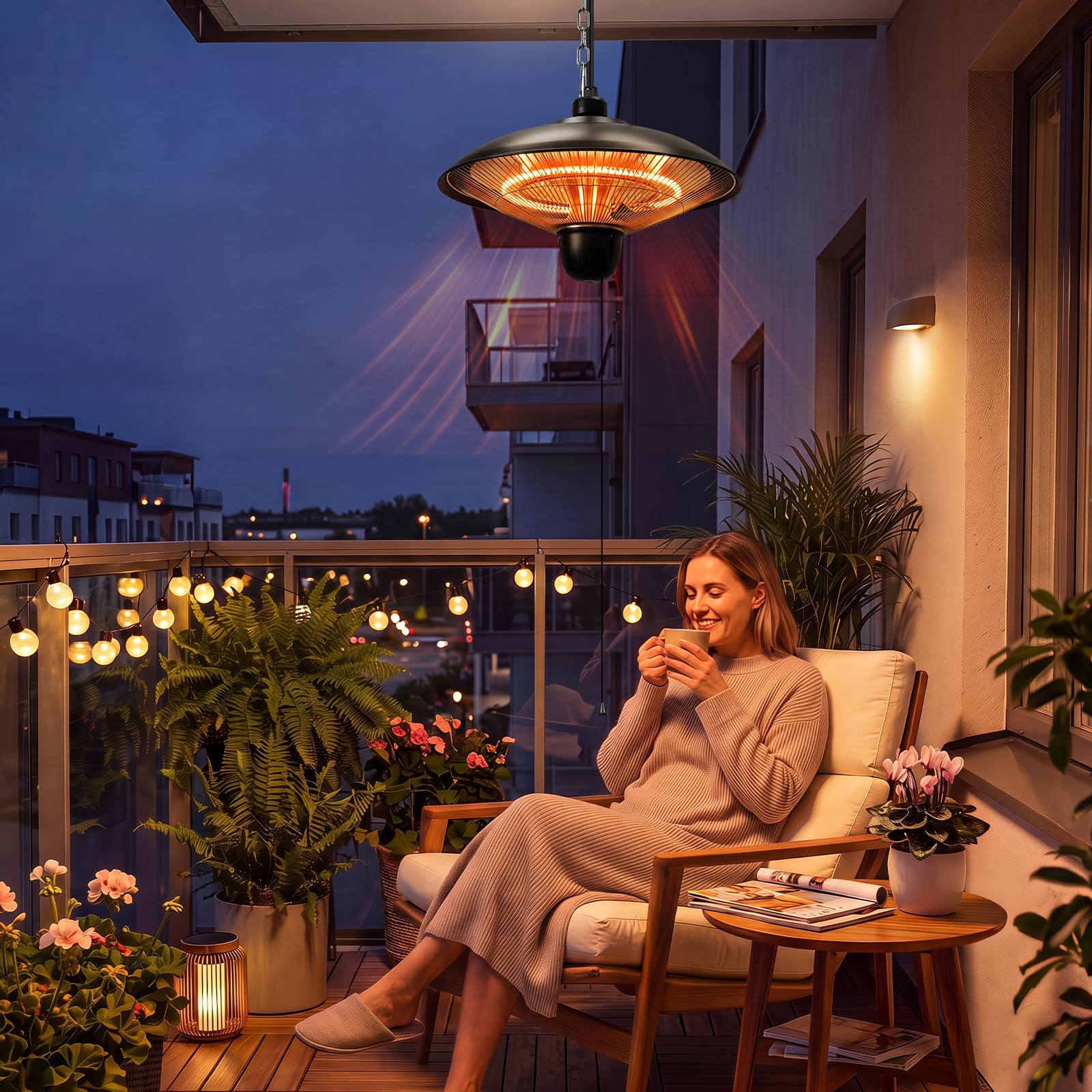 Heizstrahler Außen, 1800W Infrarot Deckenheizung | 2 Kohlefaser-Heizröhren, 600/1200/1800W, IP55 wetterfest, Zugschalter, schnell warm, für Innen & Außen, Terrasse & Balkon