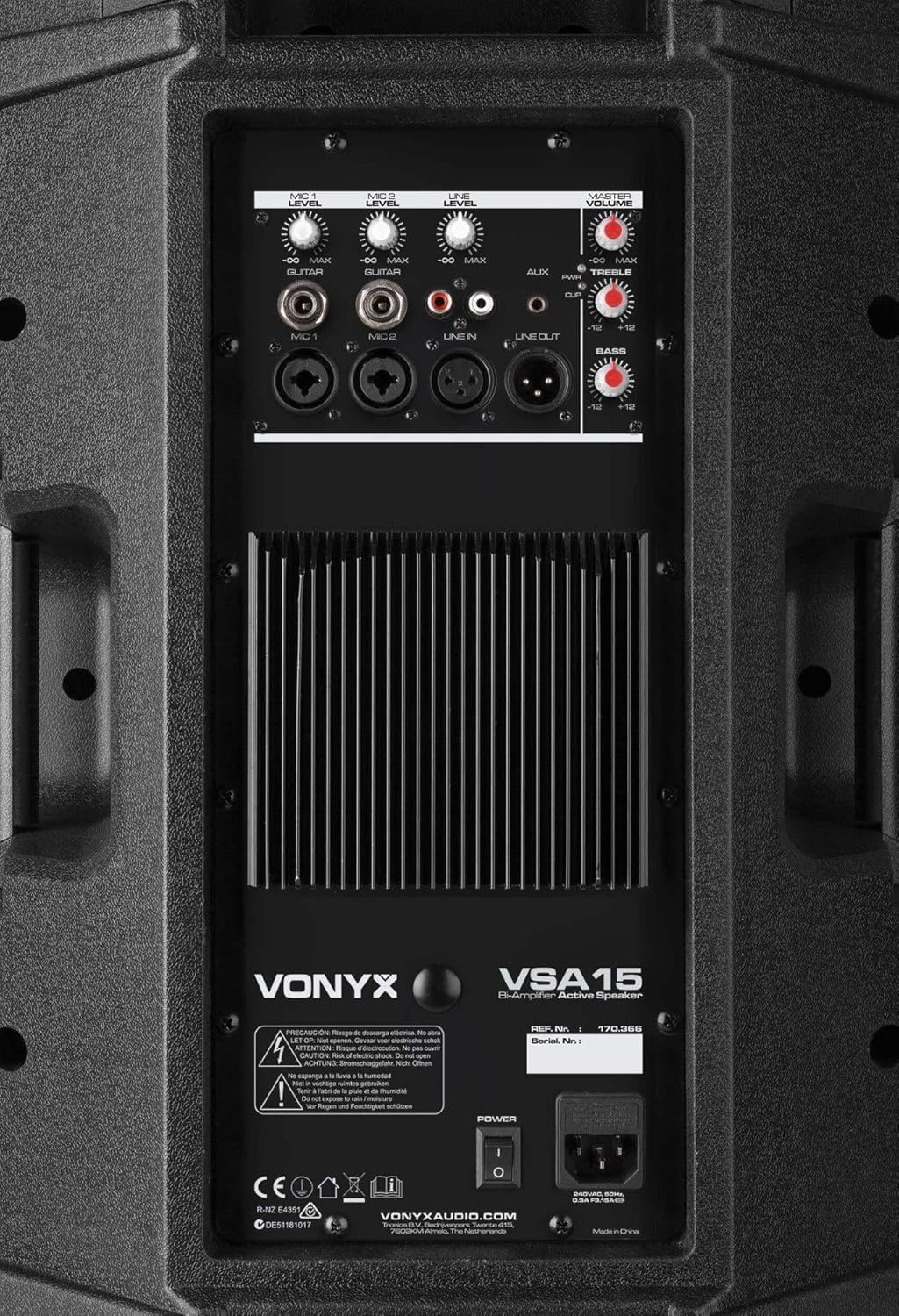Rear control panel of Vonyx VSA15 speaker