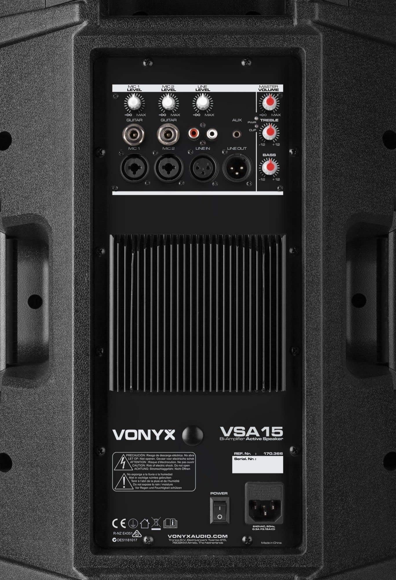 VONYX VSA15 Enceinte Active Amplifiée 15" - Puissance 1000 Watts Max, Entrées Guitare, Ligne et Micro, Moniteur de Scène, Structure Robuste Idéale pour Le Transport et Une Utilisation Mobile
