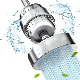 Luxury Filtered Shower Head Set 22 Stage Shower Filter for Hard Water Removes Chlorine and Harmful Substances, Showerhead Filter High Output, Shower Filter + Shower Head (Silver)