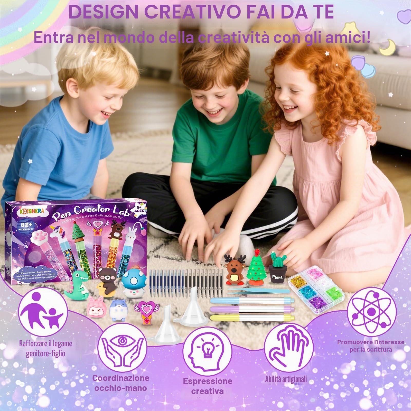 Laboratorio Delle Penne 102 Accessori, Kit Creativo per Creare Penne Carine, Set di Penne Creare Fai da te, Lavoretti Creativi per Ragazze 5 Anni, Idee Regalo per Bambina 5-12 anni
