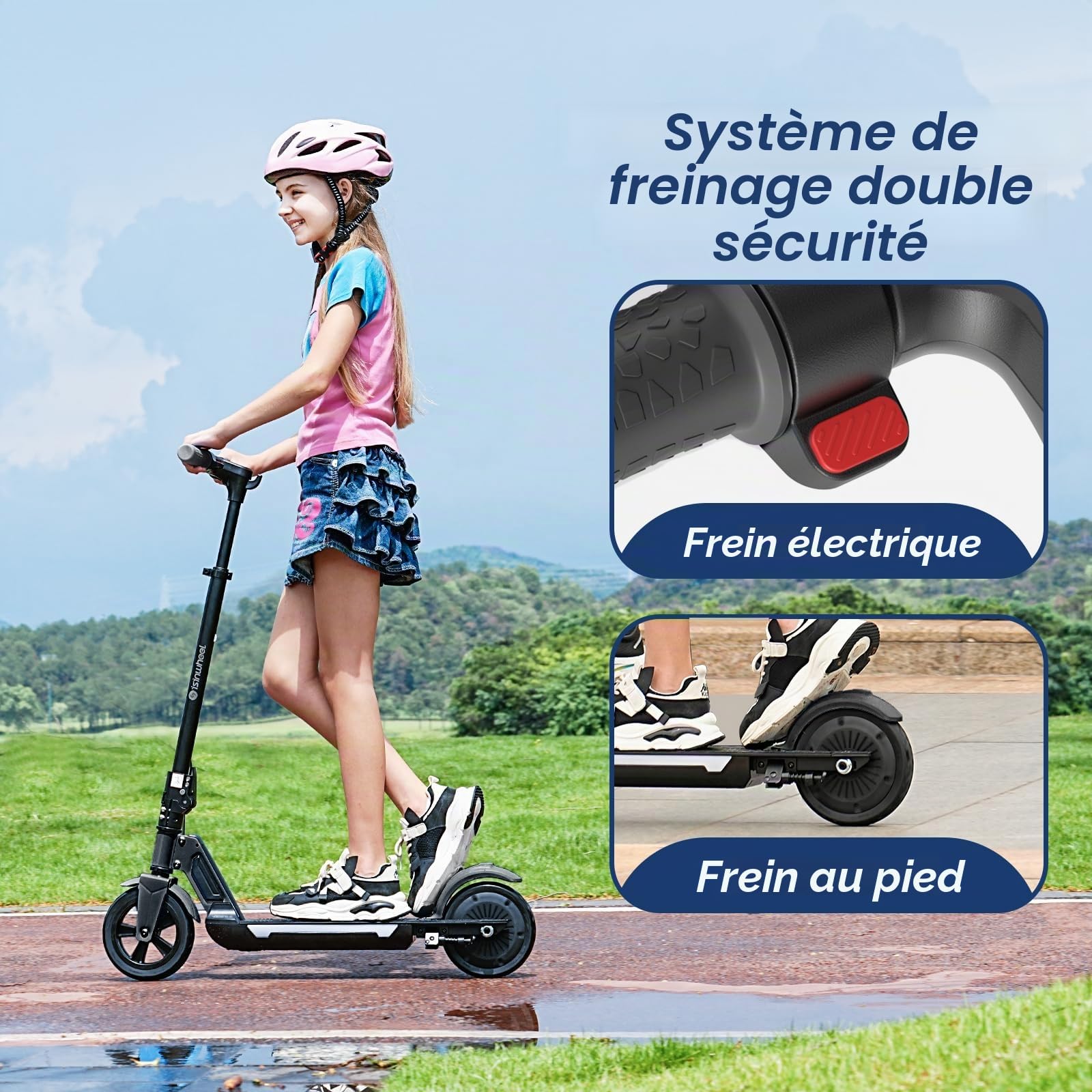 Trottinette électrique Pliable pour Enfants de 8 à 14 Ans, avec Musique et lumière, Moteur de 250 W, autonomie de 5,2 Ah à 16 km et 3 Vitesses, Double système de freinage, 80 kg, Cadeau pour Enfants