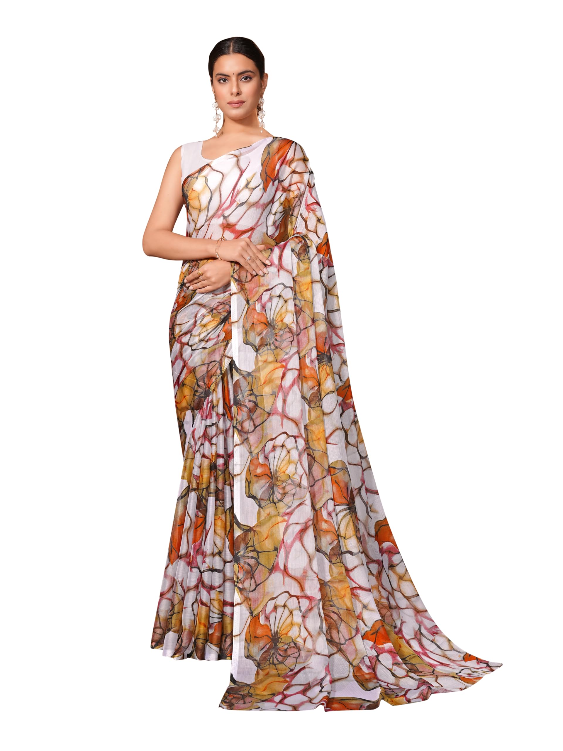garden vareli Floral Print Chiffon Saree-picture-41