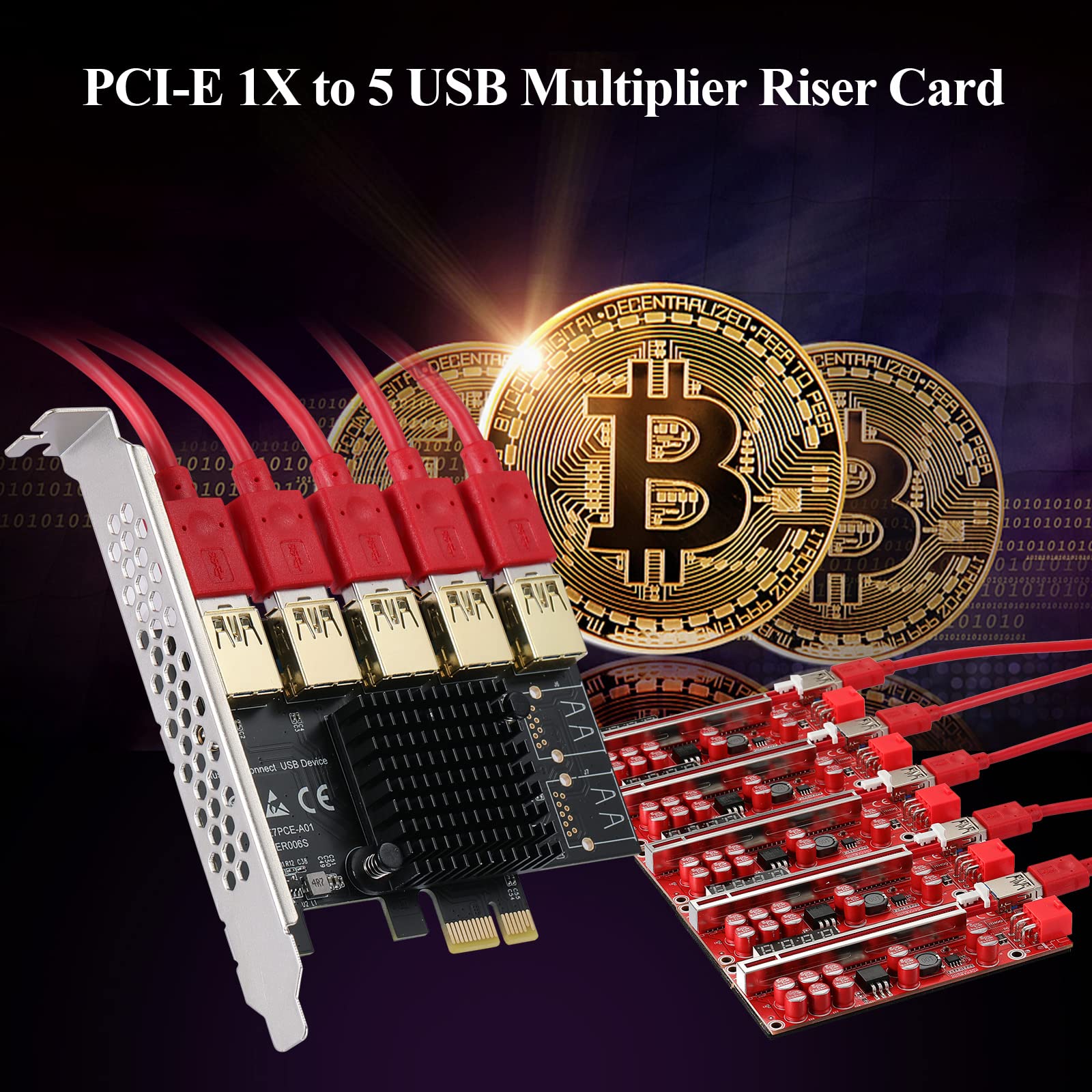 Amazon.com: MZHOU PCI-E 1 to 5 USB Slots Riser Card - Higher Stability USB  3.0 Adapter Multiplier Card for Bitcoin Mining Compatible with Windows  Linux Mac : Electronics