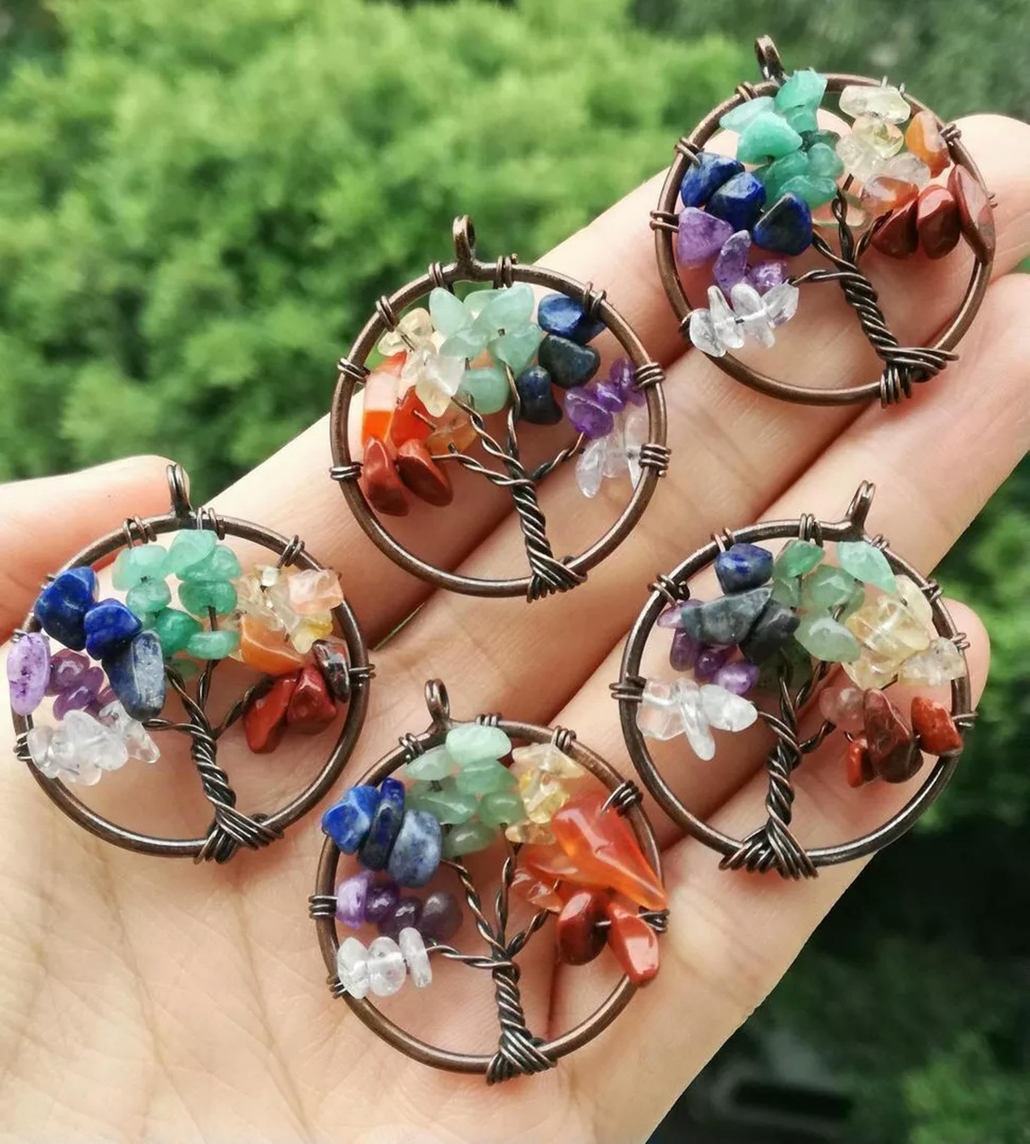 10pcs Wholesale Yoga 7 Stone TreeShape Life Pendants Beads