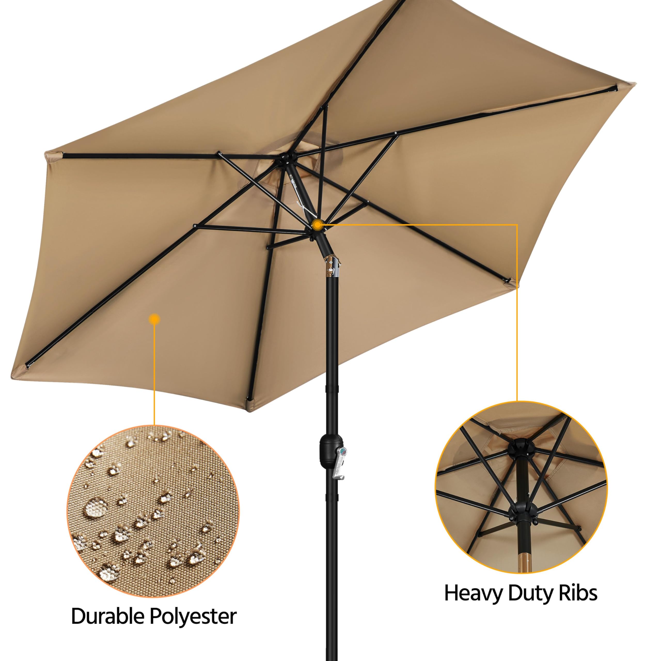 Sombrilla de patio, sombrilla de mesa para exteriores de 9 pies con varillas resistentes, botón de inclinación y manivela para piscina, patio, jardín, terraza 6