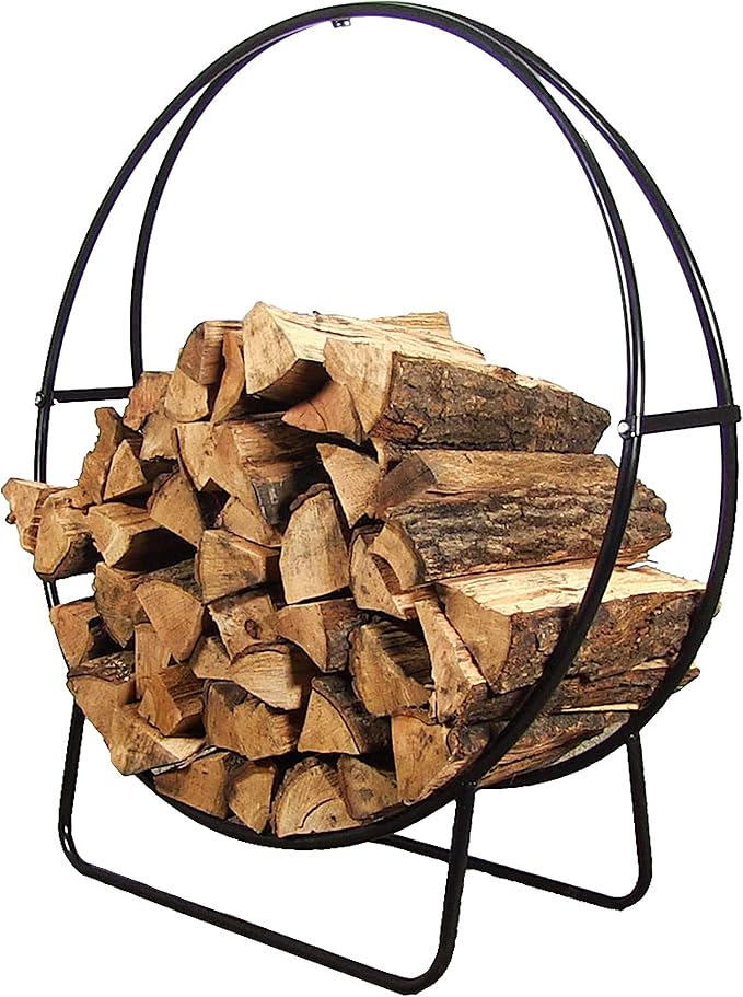 Sunnydaze 24-Inch Outdoor Firewood Rack Hoop - Indoor Round Tubular Steel Fireplace Wood Holder