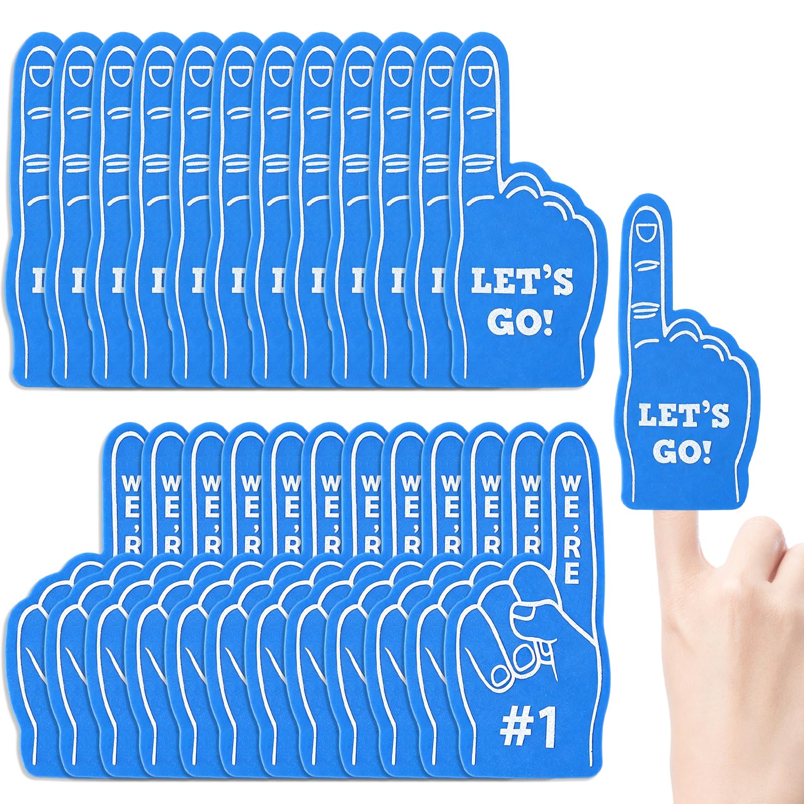 Loghohu 24PCS Foam Finger, Mini Foam Hand Sport Fan Foam Fingers Bulk for Sports Themed Party Favors Basketball Baseball Football Soccer Team Cheerleader Gifts (Blue)