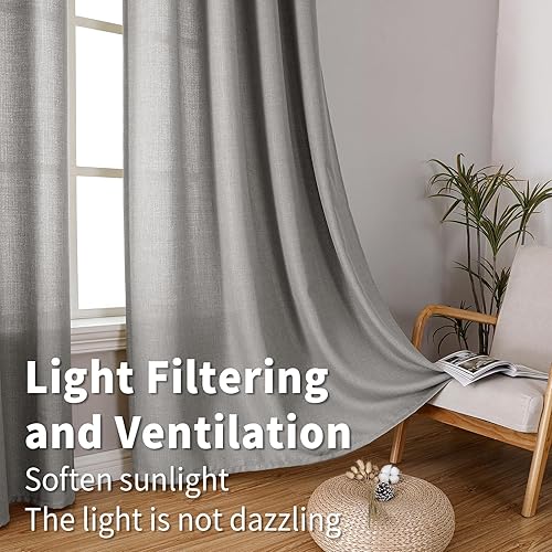 Miniatura 3 de BGment Cortinas de lino de 84 pulgadas de largo, 2 paneles, cortinas largas con pestaña trasera para sala de estar, cortinas texturizadas de