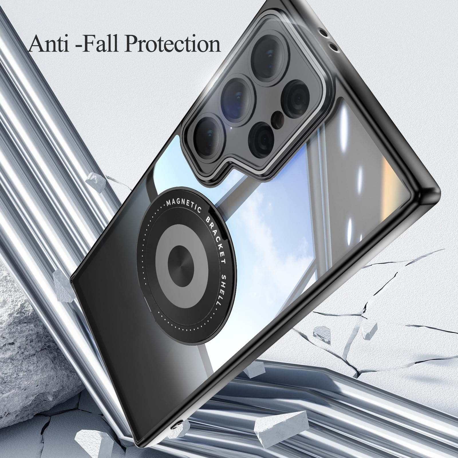 Etui do Samsung Galaxy S24 Ultra/S24 Plus/S24, obrotowa magnetyczna podpórka, przezroczyste etui na telefon, wytrzymała, ochrona przed upadkiem, odporne na wstrząsy, szare, S24 Ultra
