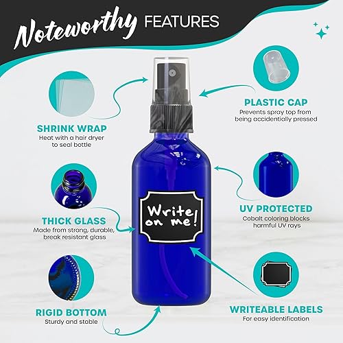 Miniatura 2 de Nevlers Paquete de 24 botellas rociadoras de vidrio de 2 onzas | Juego de rociadores de botellas de vidrio azul cobalto con envoltura retráctil,