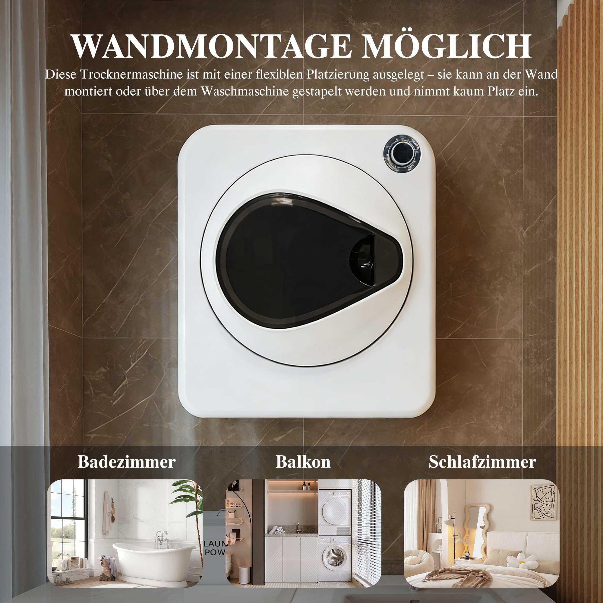 ECLIVON Secadora de Evacuación 4 kg con 4 Programas, Carga Frontal Secadora de Ropa 830 W, Montable en la Pared Secadora de Ropa con Tambor Inox, para Piso, Casa, Mobil Home, 59,5x49,5x41,5 cm, Blanco — view 8