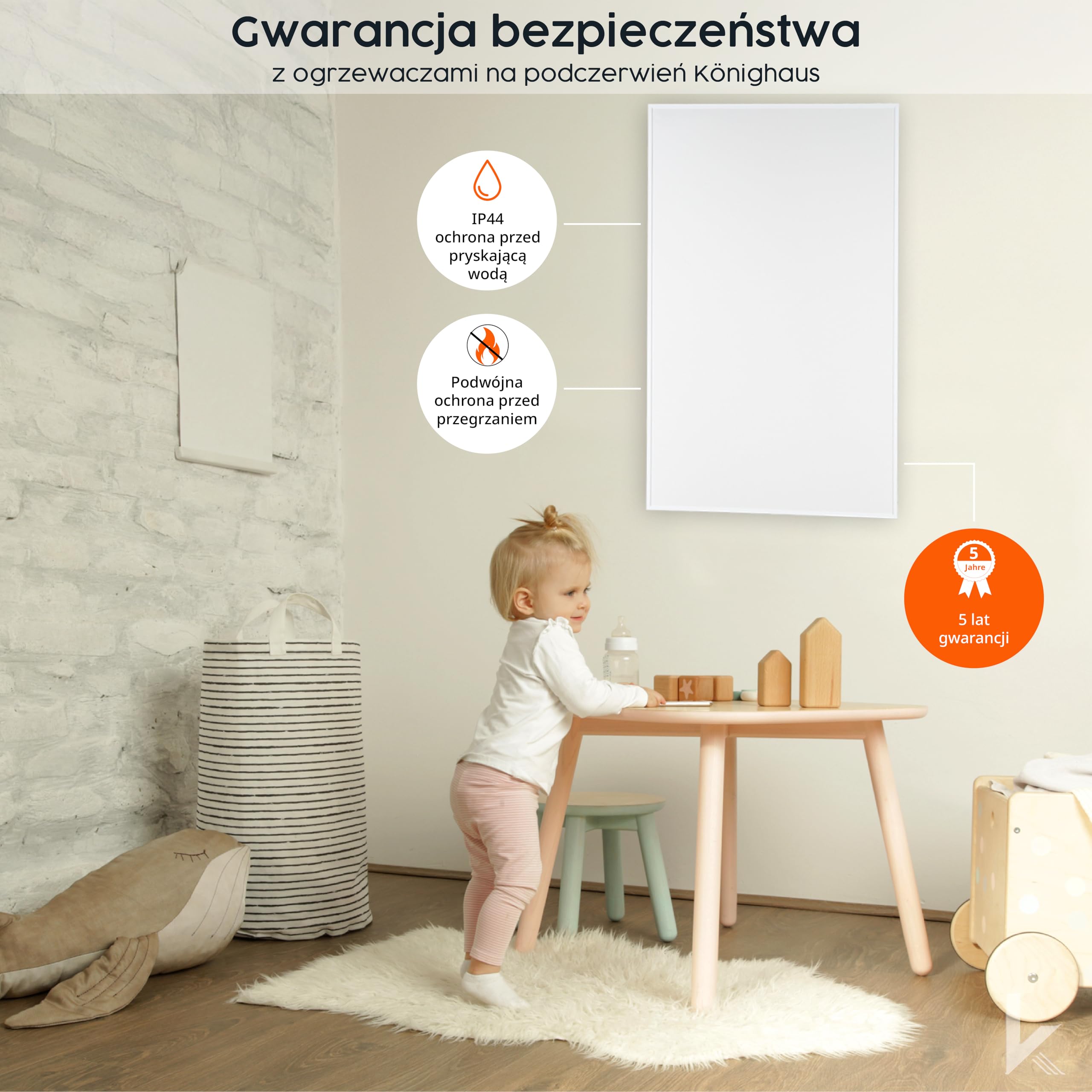 Grzejnik na podczerwień Könighaus w kształcie obrazu – 1000 W – energooszczędny = nagrzewa się w ciągu 2 minut – z nóżkami i termostatem – mobilny grzejnik – przyciąga wzrok motywem: biały
