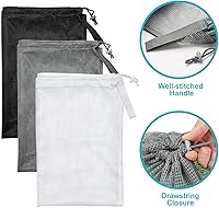 Vista 3 de Bolsas de lavandería de malla resistente de 24 x 36 pulgadas con cierre de cordón, paquete de 3, color negro
