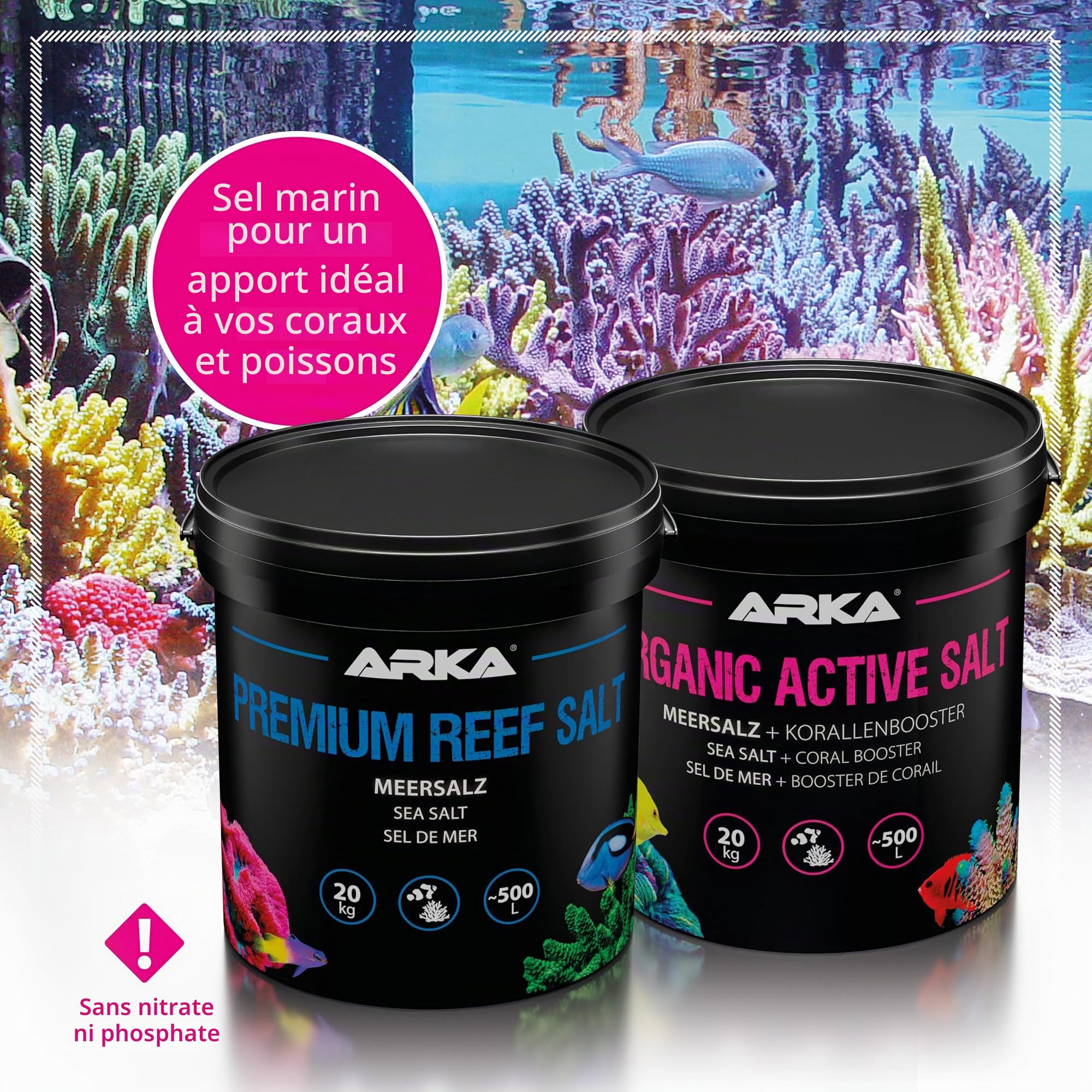 Sel Marin récifal Actif – ARKA Organic Active Salt 10 kg – avec activateurs organiques pour Croissance coraux & Couleurs Vives – sans Phosphate – se dissout Vite – Eau Stable & sûre