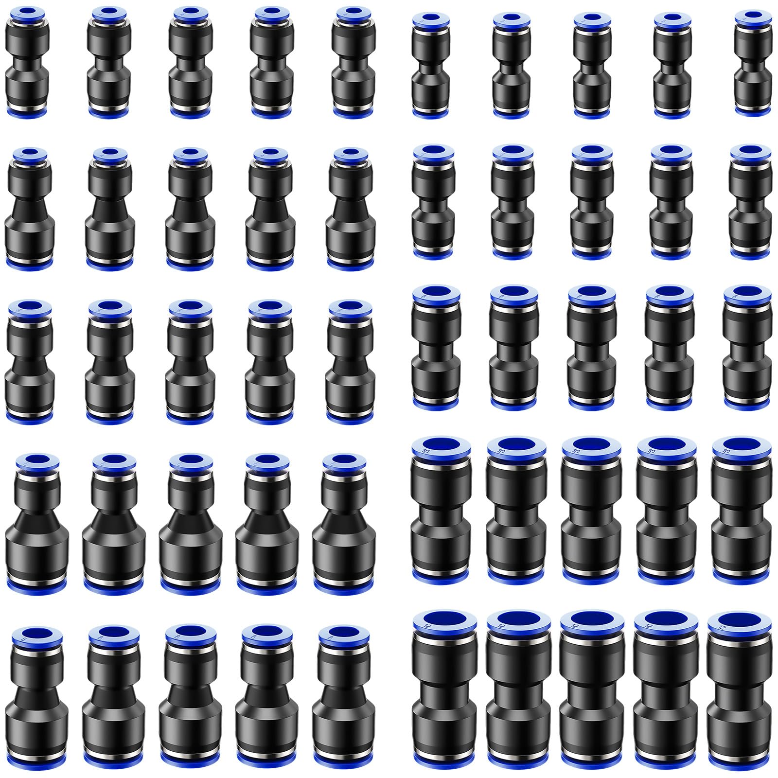 50 Pièces Raccord Pneumatique, Raccord Pneumatique Droit en Plastique pour Air Tuyau (4/6/8/10/12mm, 6-4/8-4/8-6/10-6/10-8mm)