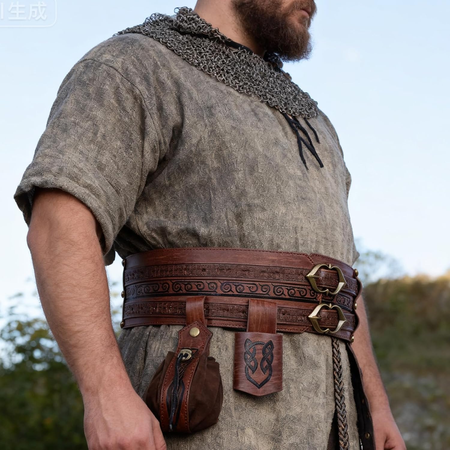 Medieval Viking Wide Belt - Renaissance Faux Leather Pirate Belt Pouch for Men & Women LARP, Halloween, Cosplay Party - Image 2