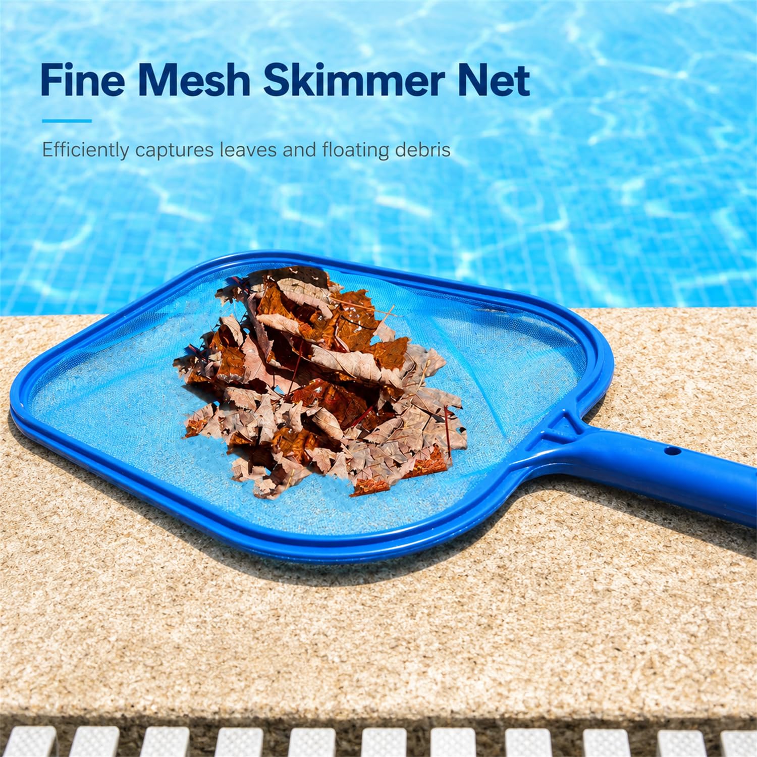 Retino Piscina con Asta Telescopica Regolabile, Asta in Alluminio 5 Sezioni, Maglia Fine per Pulizia Foglie e Detriti in Piscine, Hot Tub, Spa e Laghetti