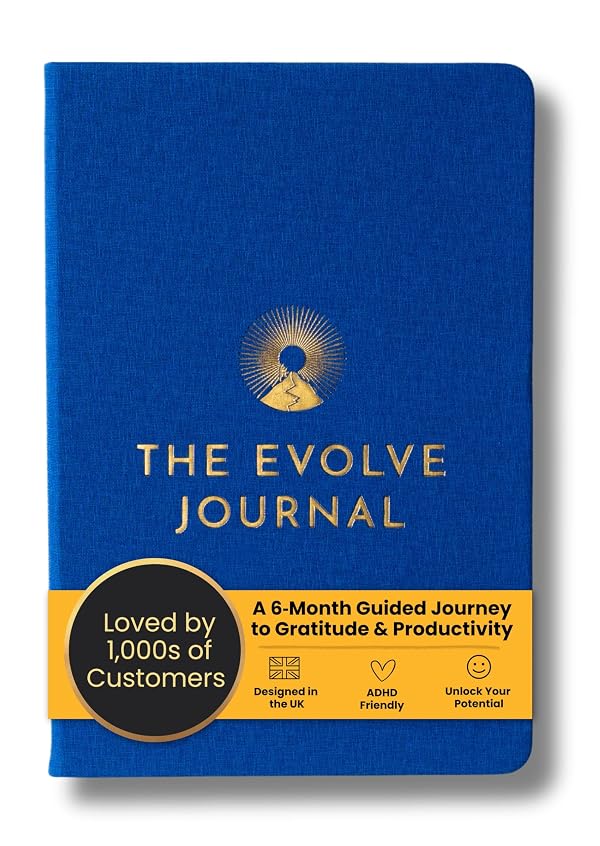 THE EVOLVE JOURNAL, 6-Month Guided Gratitude and Productivity Journal, ADHD Friendly, UK Design (Blue) by THE EVOLVE JOURNAL - Used condition - US$21.93