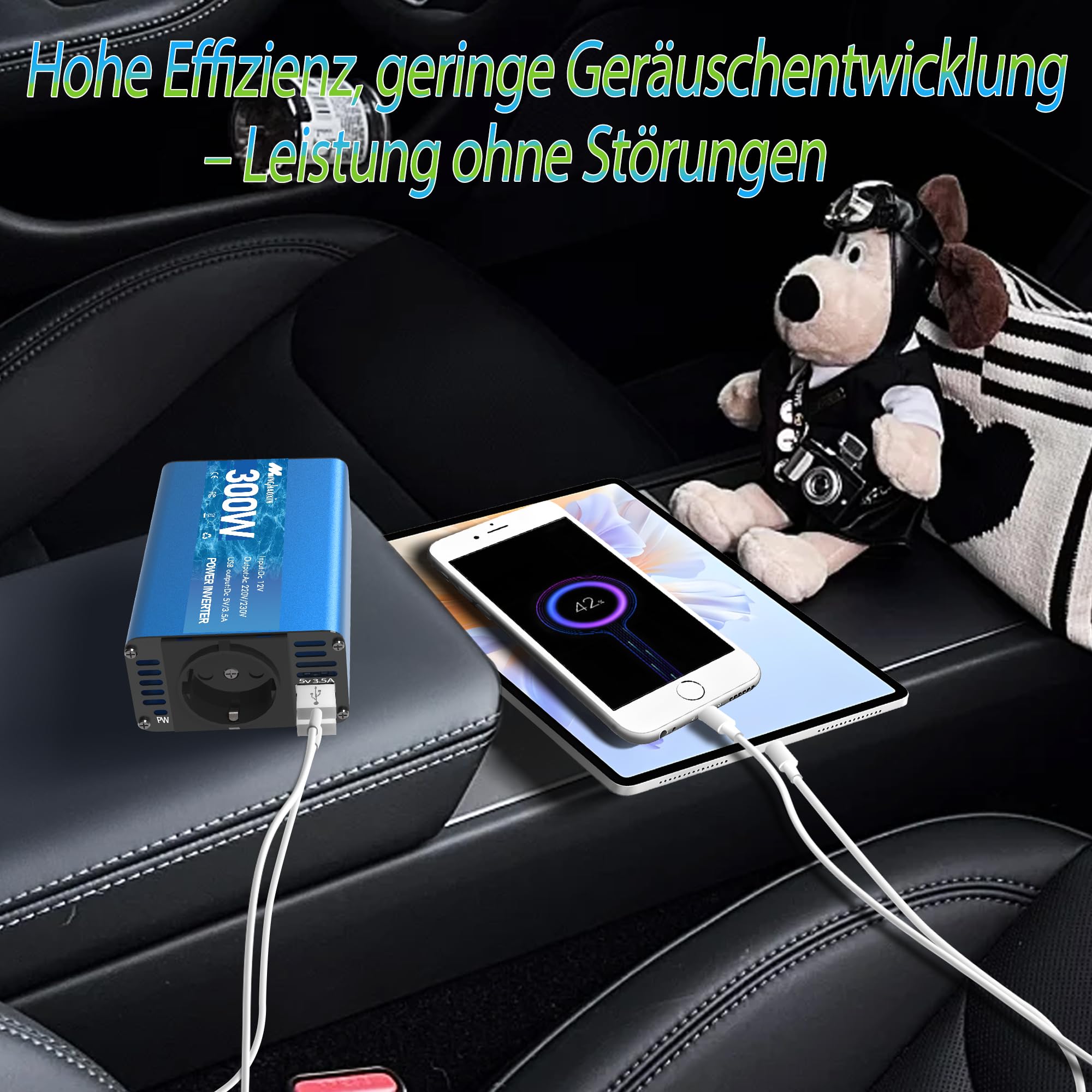 300W Wechselrichter 12V auf 230V Spannungswandler | TYPE-C & USB Anschluss, Autostecker Adapter, Steckdosenkonverter, Für Roadtrips und Camping