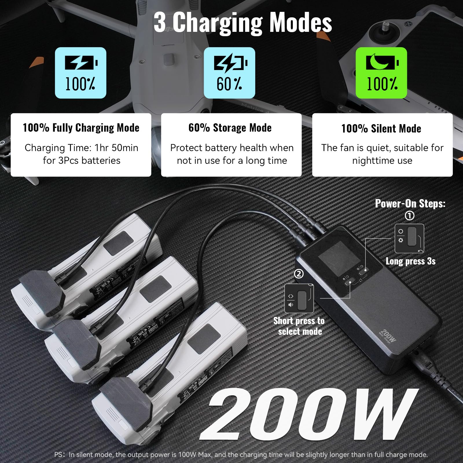 LKTOP Hub szybkiego ładowania 200 W do DJI Matrice 4 Series 4T 4E, równoległa ładowarka do akumulatorów z wyświetlaczem LCD 1,5 cala, 3 inteligentne tryby (przechowywanie/pełne/ciche), profesjonalne