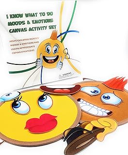 Emotions Canvas Activity Set; Social Activity Game; Make Faces, Describe/Express Feelings; 2 Canvases; 12 Double-Sided/Emotion Cards, 55pc Facial Expressions; Preschool Kids Ages 3+