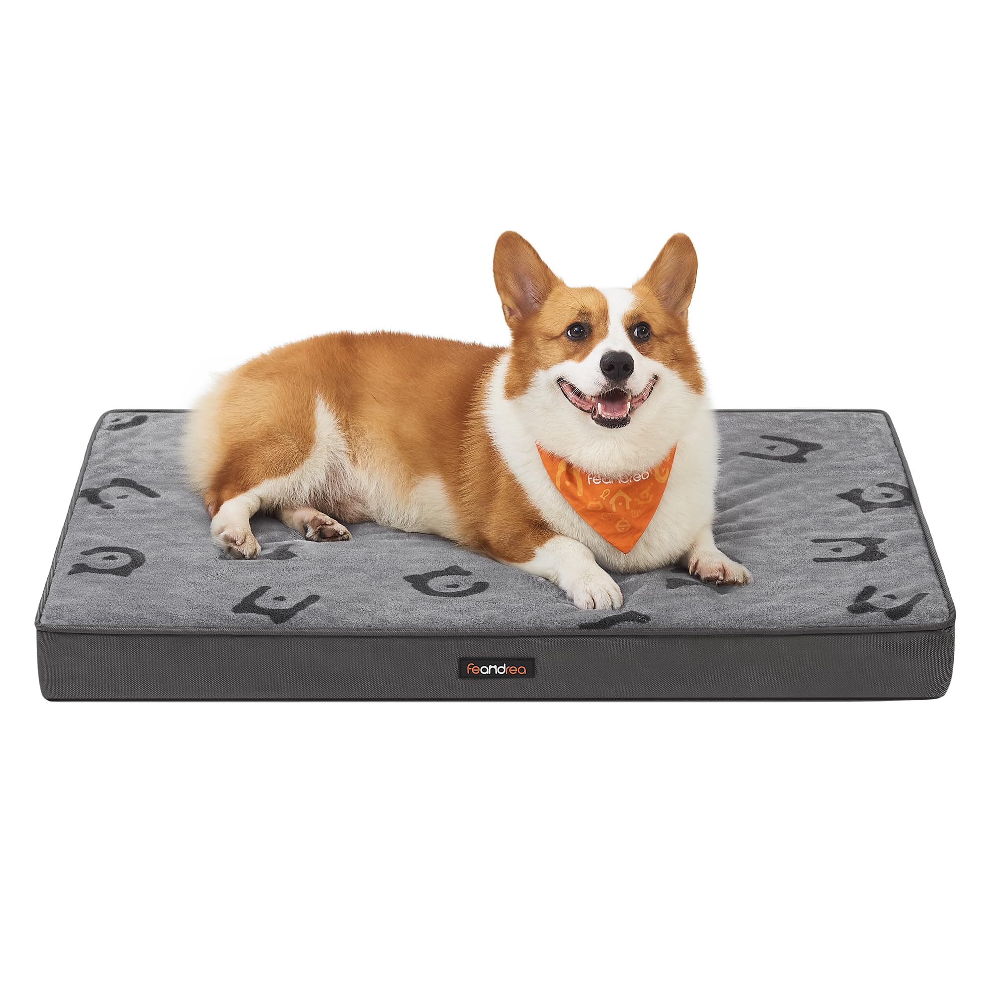 Feandrea Cuccia per Cani, Lettino per Animali, Gommapiuma Preformata Ondulata, con Maniglia, Sfoderabile, Uso a Doppio Lato, Impermeabile, Taglia L, 91 x 68 x 8 cm, Grigio Tortora PGW242G01