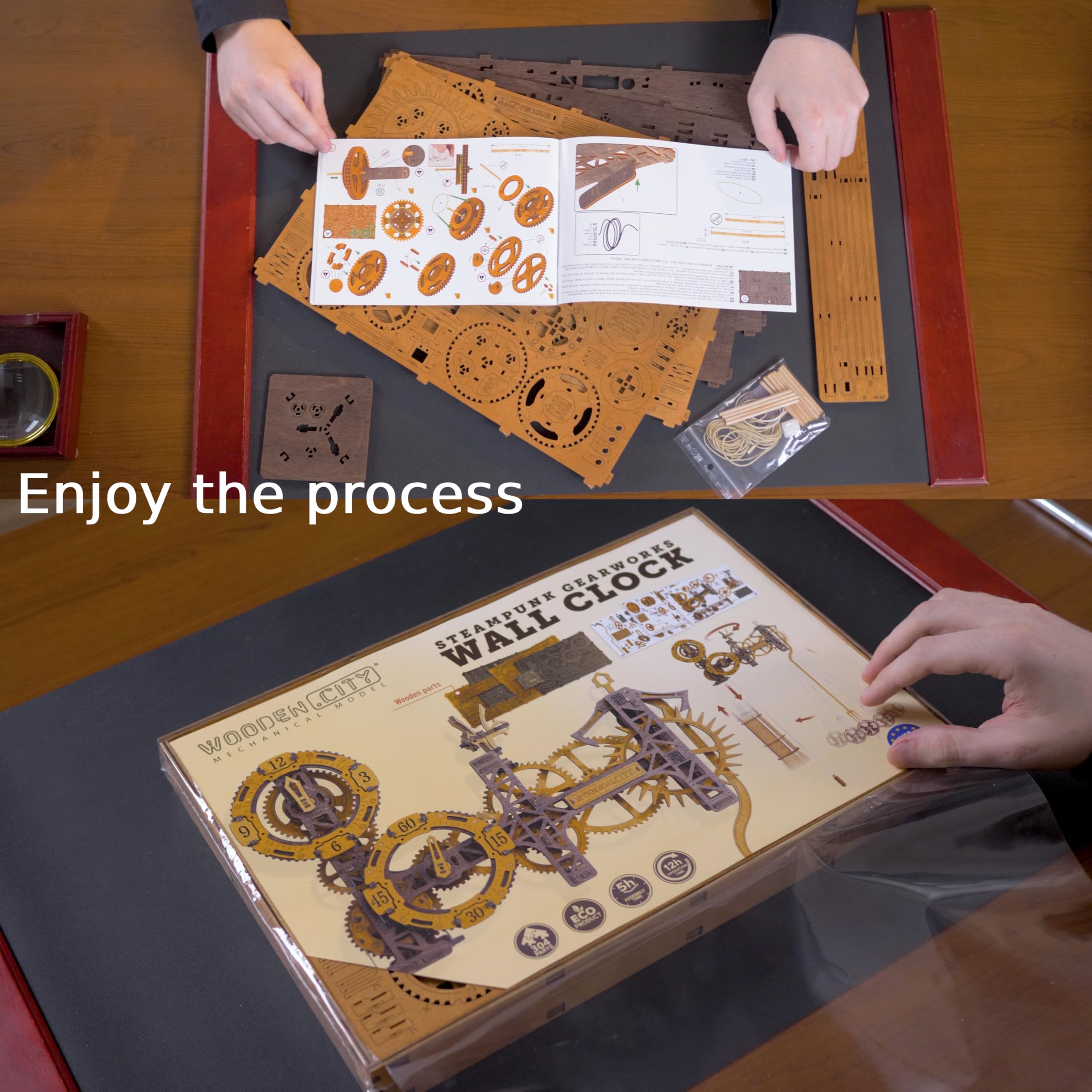 WOODEN.CITY Steampunk Gearworks 3D houten puzzelklok - DIY wandklok WOODEN.CITY Steampunk Gearworks 3D houten puzzelklok - DIY wandklok