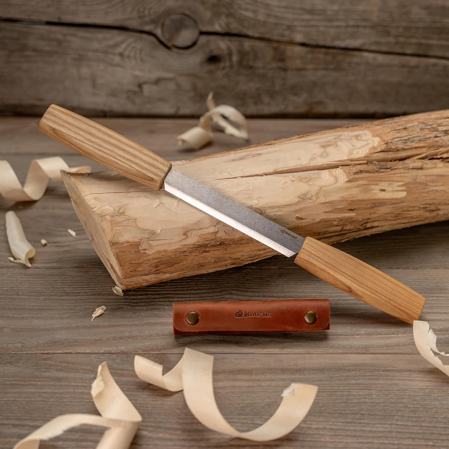 BeaverCraft Draw Knife Wood Carving Tools 10.6cm Drawknife with Leather Sheath DK2s & Forged Adze Axe with Wooden Handle for Spoon Carving