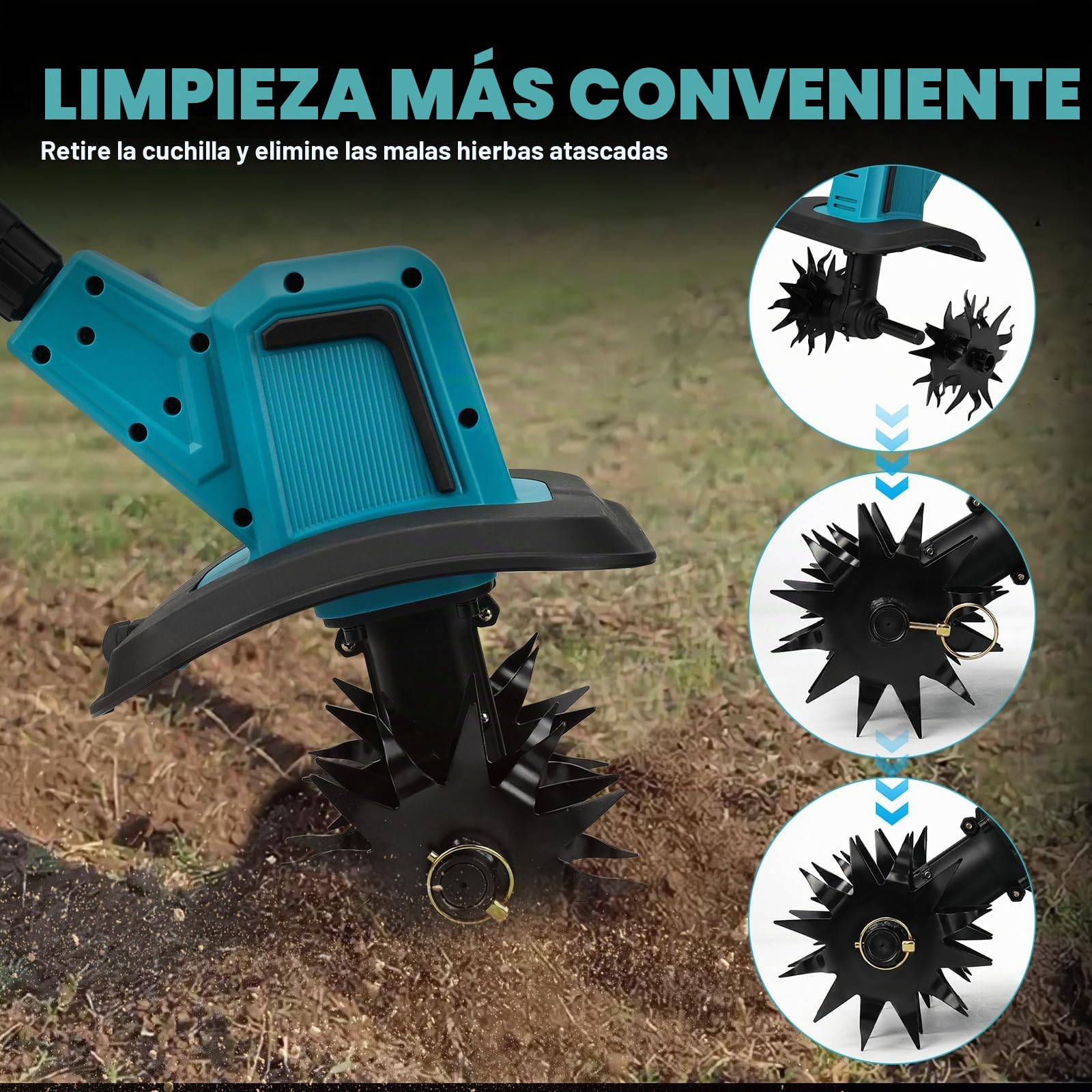 Fresadora de Jardín Inalámbrica para Makita 18V (sin Batería) | 550W, Azada sin Escobillas, Profundidad 15 cm, Ancho 20 cm, Cultivador para Jardín y Patio