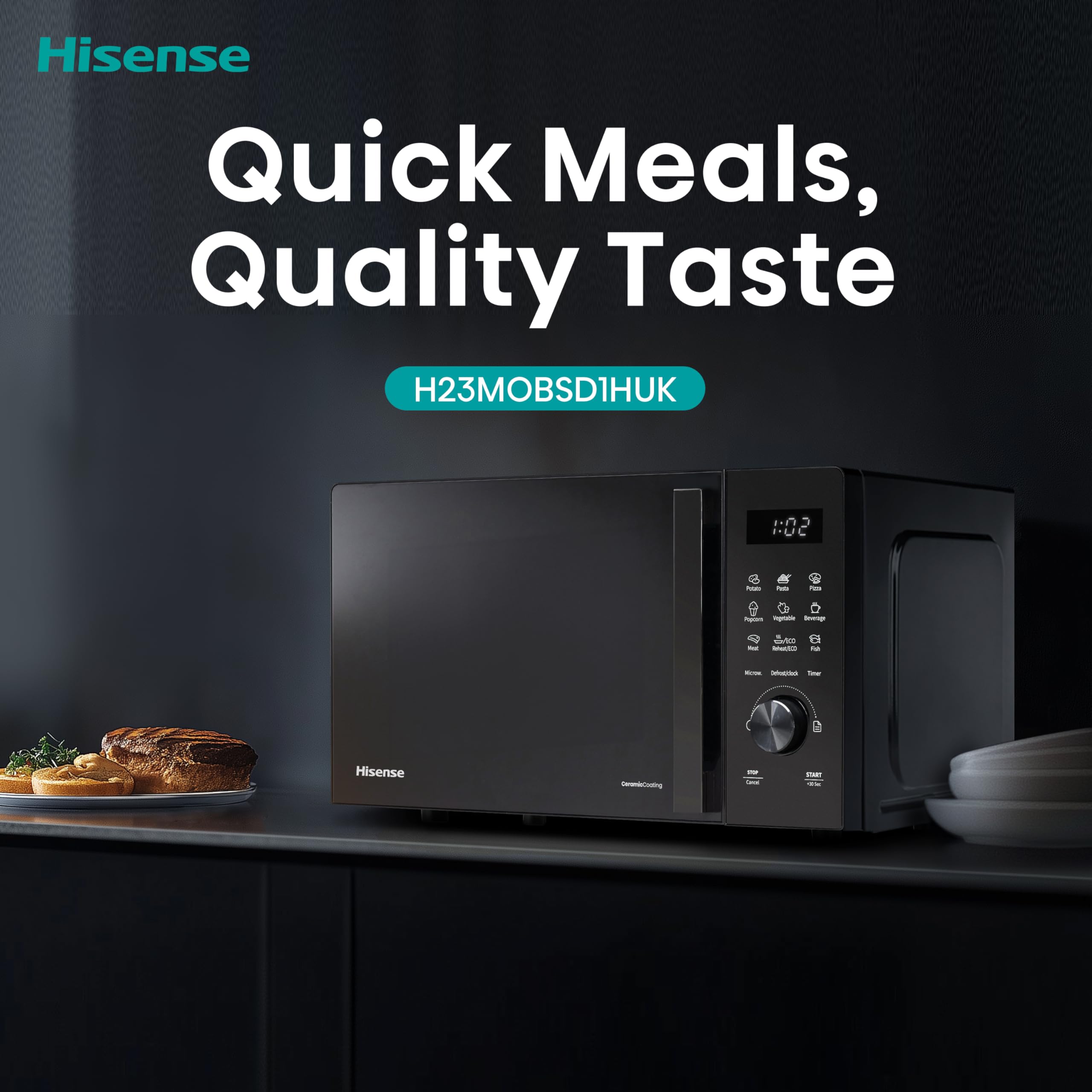 Hisense H23MOBSD1HUK 23 Litre 800W electronic Microwave with Auto Defrost, Digital Display, Smart Cook, Multi level cooking and Easy Clean- Black — view 15