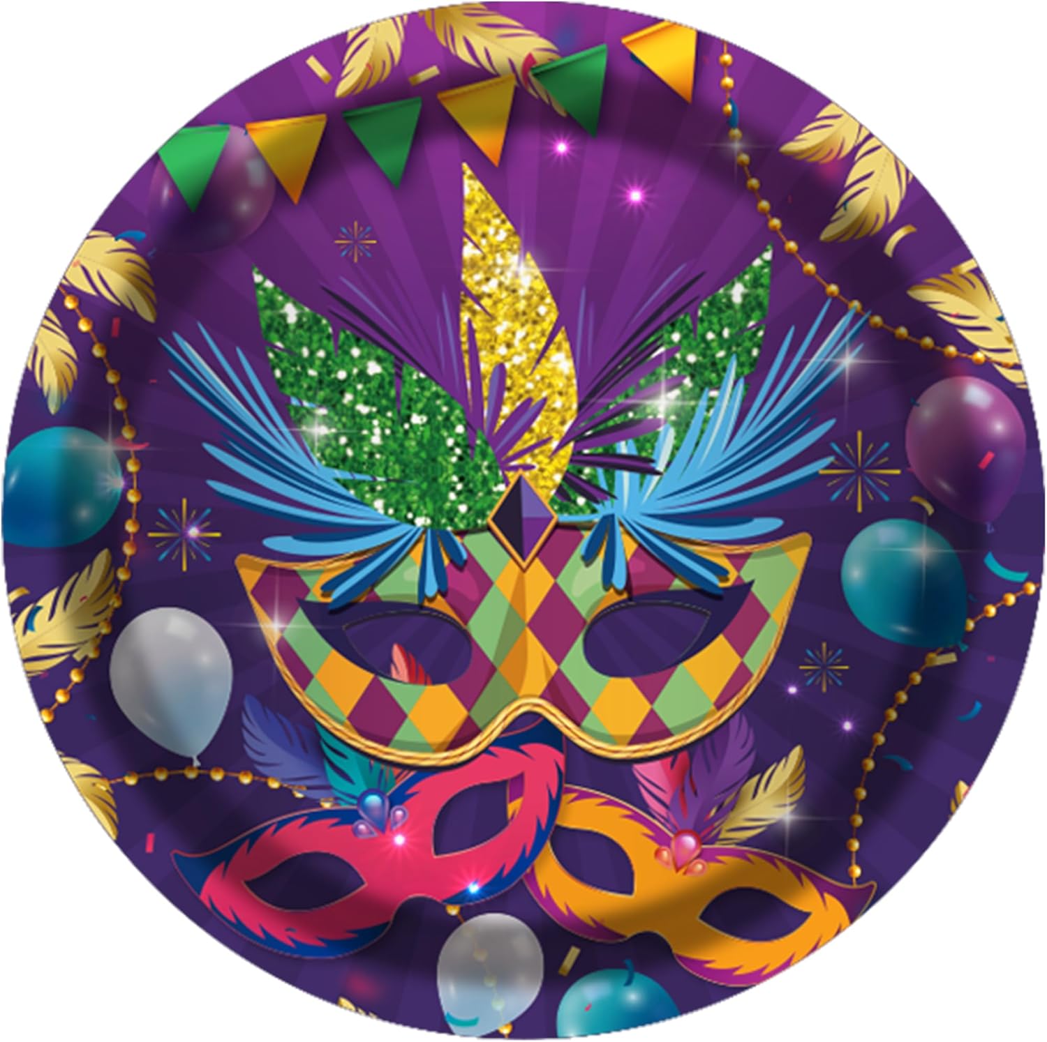24pcs Mardi Gras Party Plates 7" Carnival Masquerade Paper Plates Mardi Gras Disposable Dinner Dessert Plates Carnival Paper Plates Mardi Gras Dessert Plates for Mardi Gras Carnival Masquerade Party
