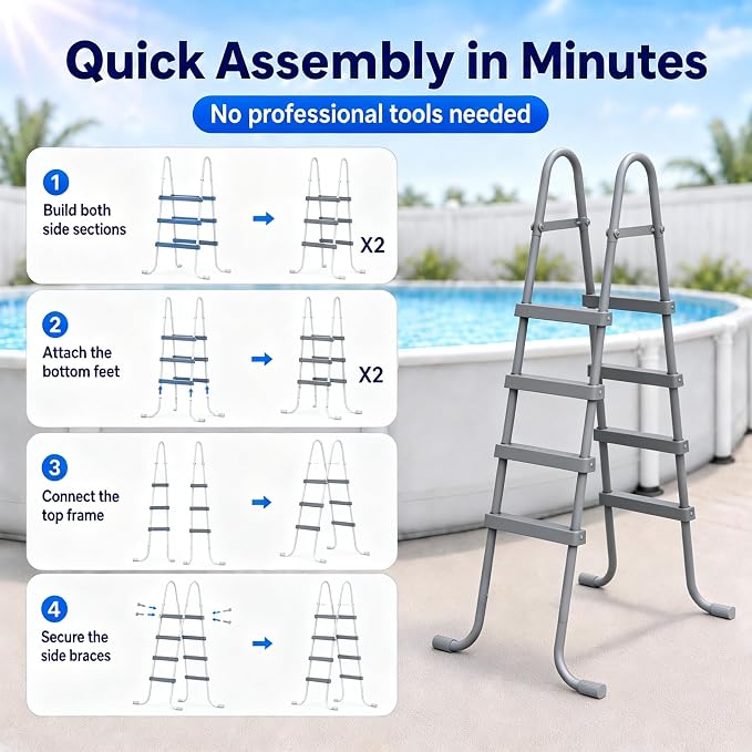 Escalera para piscina de 4 peldaños y estructura de acero 52" miniatura 5