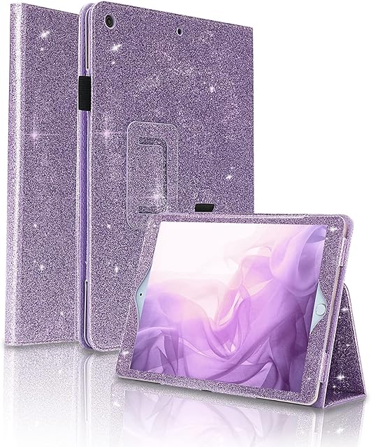 FSCOVER New iPad 9th Generation 2021 Case iPad 8th/7th Gen 10.2 Inch Cover with Pencil Holder, Sparkly Glitter Girls Leather iPad 2021 2020 2019 Case with Stand/Auto Wake/Sleep -Purple