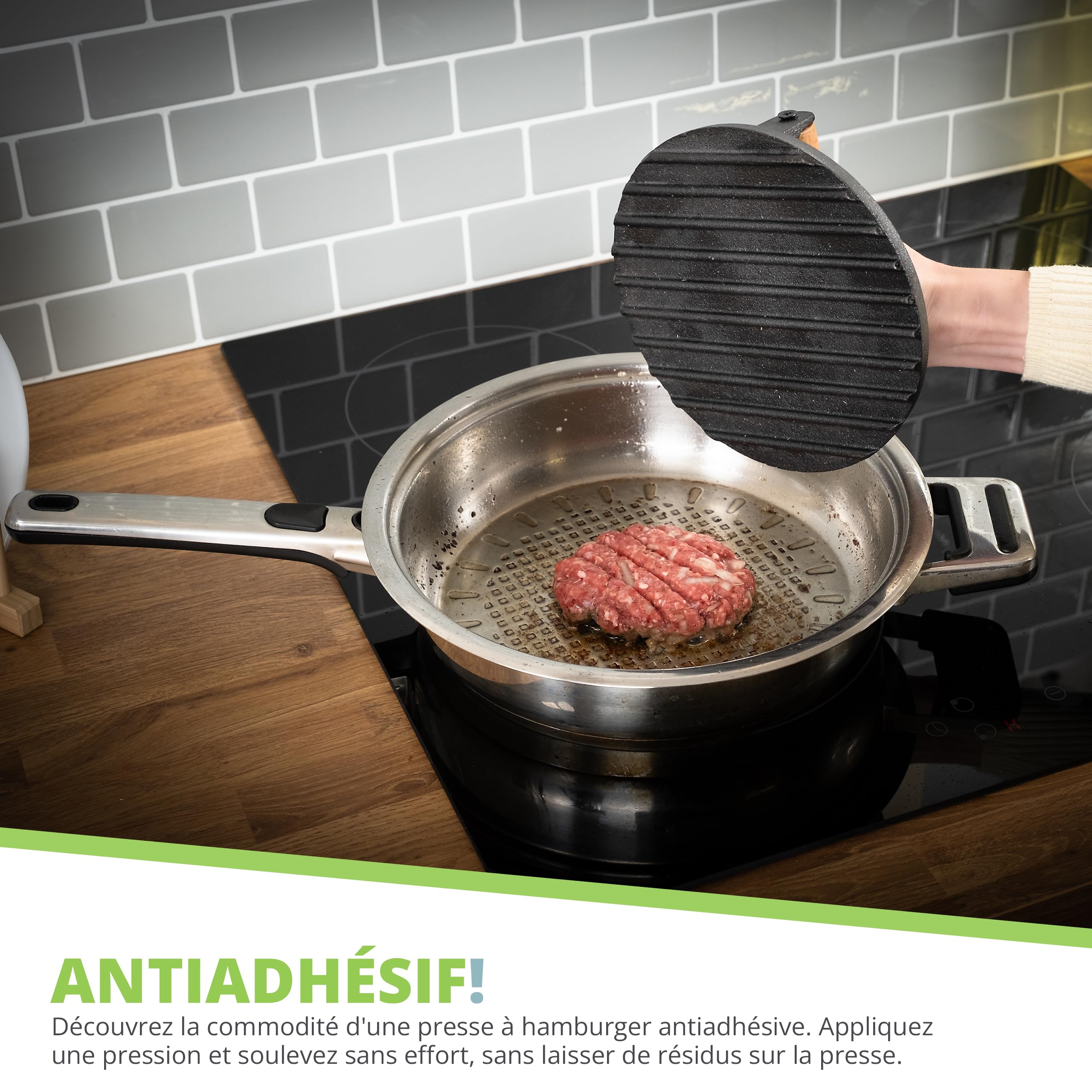 Oliver's Kitchen ® Presse Burger - Moule Steak Haché Premium, Robuste, en Fonte pour Écraser les Burgers Facilement - Poignée Confortable et Base Antiadhésive pour les Chefs Barbecue et Grillades